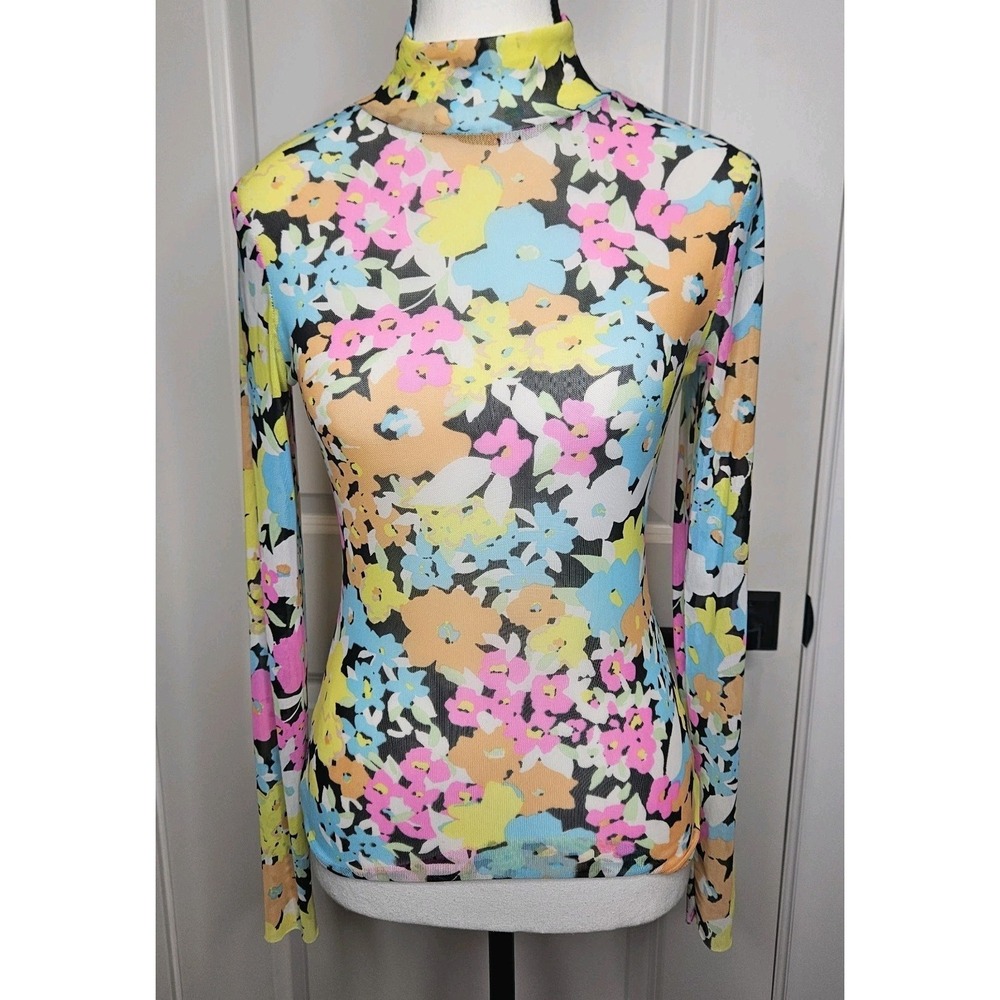 AFRM Mesh Longsleeve Top Stretch Sheer‎ Size Small Floral Y2k Style